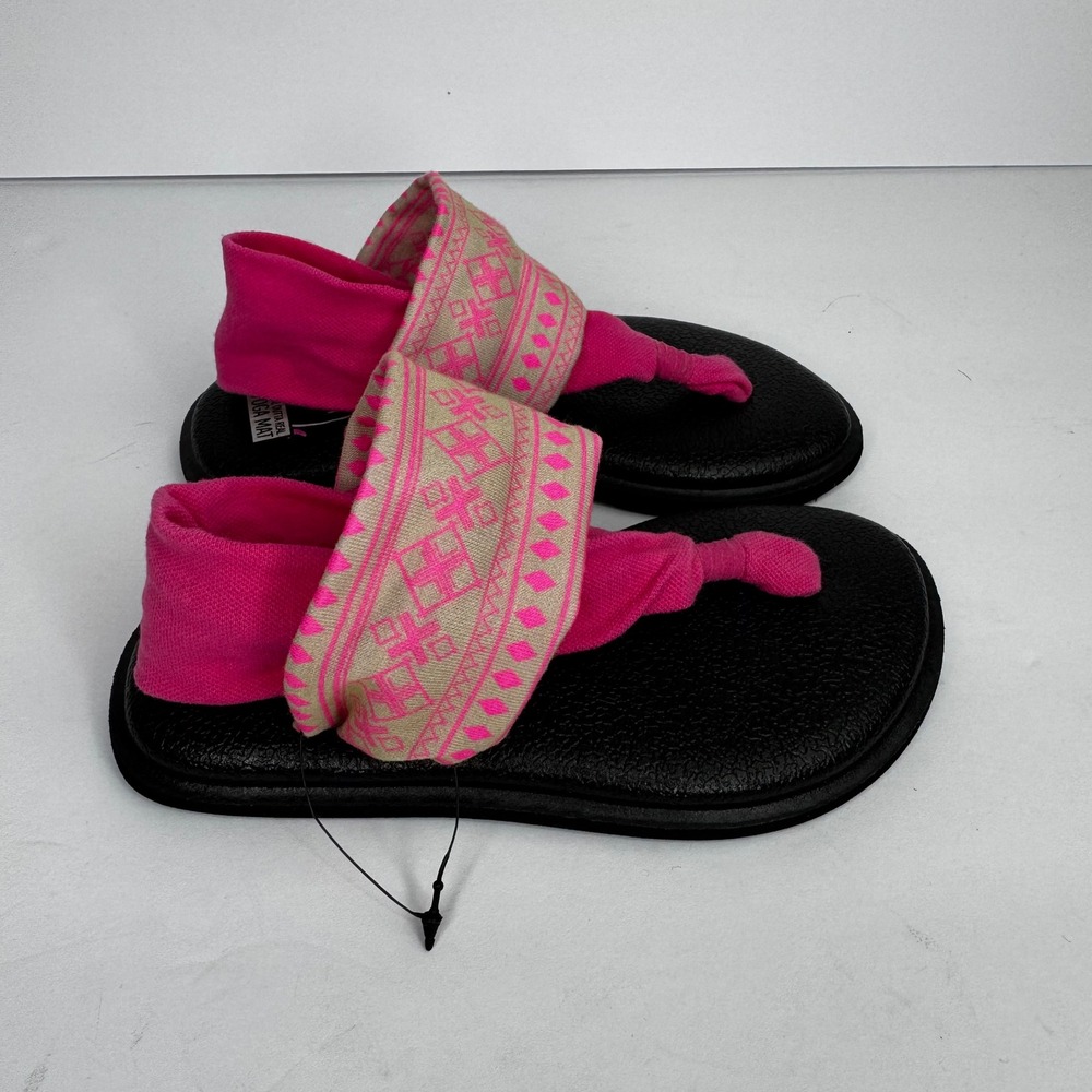 Sanuk Yoga Sling 2 Toddler Sz 9/10 Sandal Black Pink Pattern Made Outta Yoga Mat - Picture 5 of 7